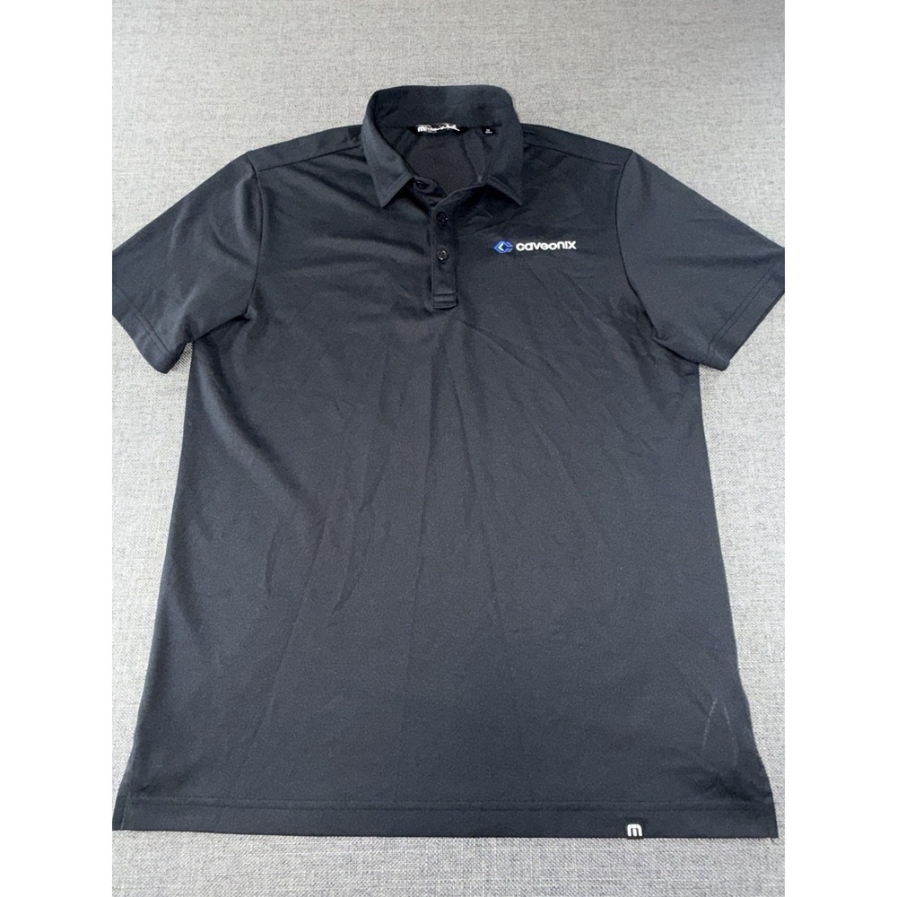 TravisMathew Polo Shirt Men's Medium Black Caveonix Golf Performance Stretch